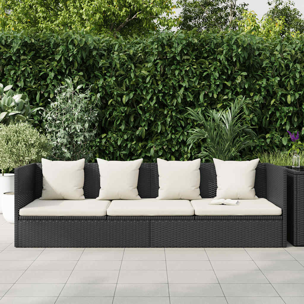 Garten-Sofabett mit Kissen Poly Rattan Schwarz