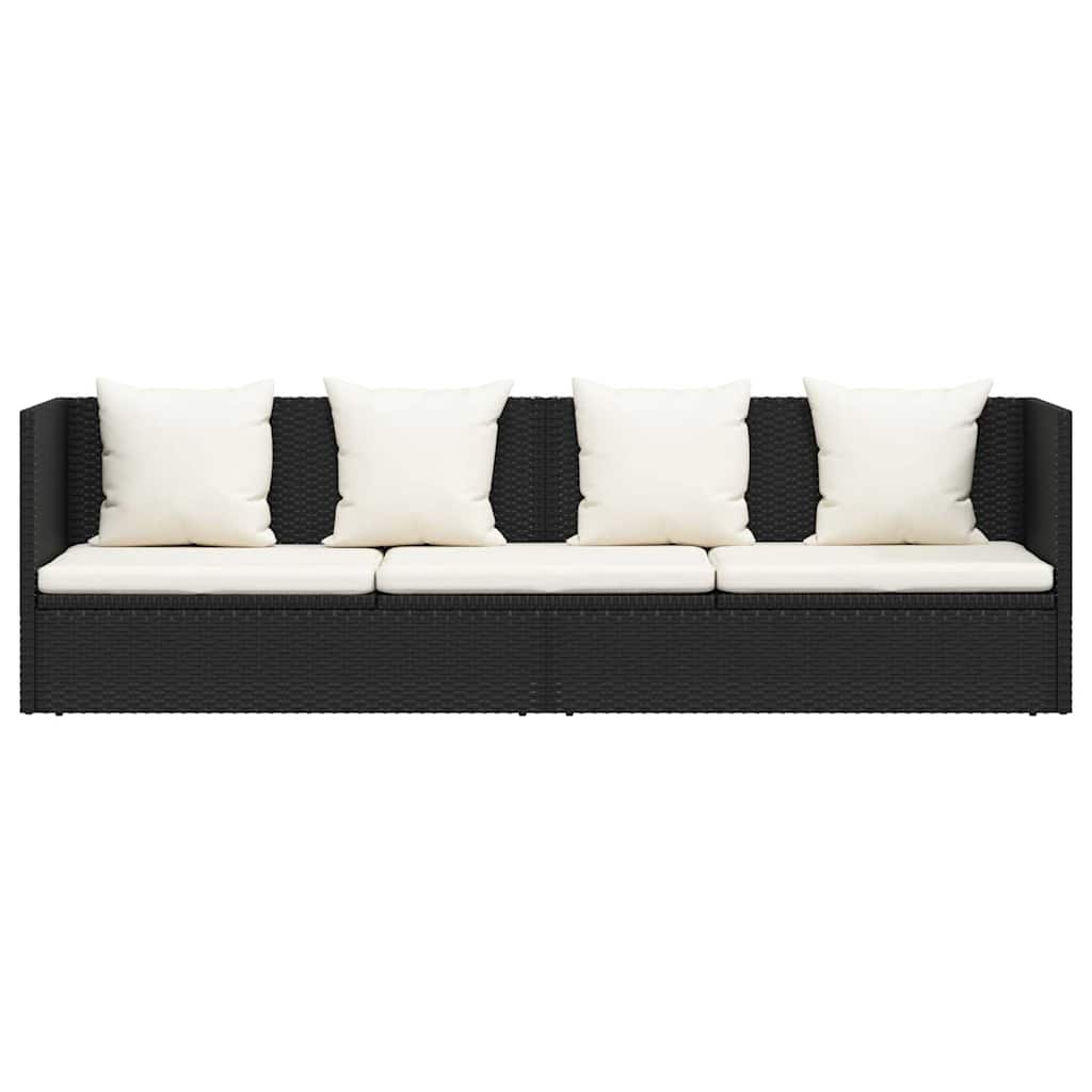 Garten-Sofabett mit Kissen Poly Rattan Schwarz