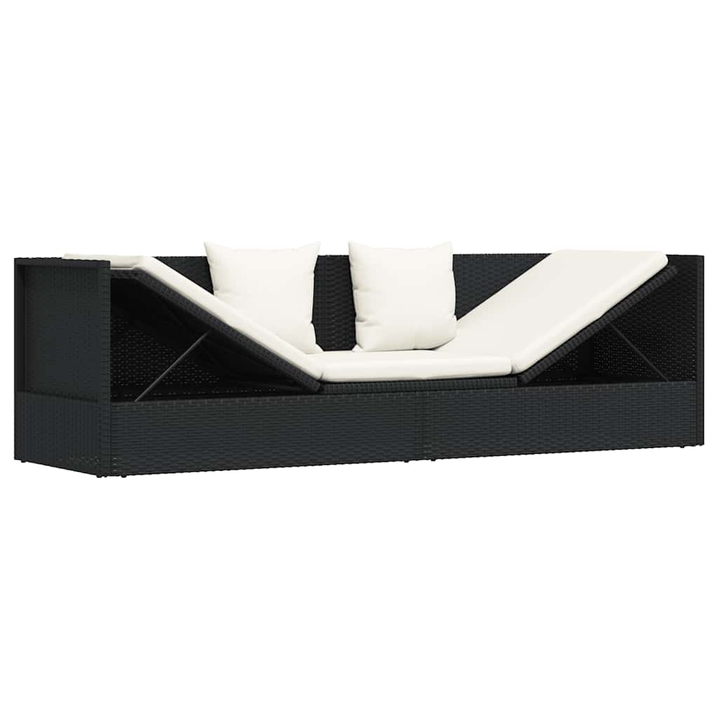 Garten-Sofabett mit Kissen Poly Rattan Schwarz