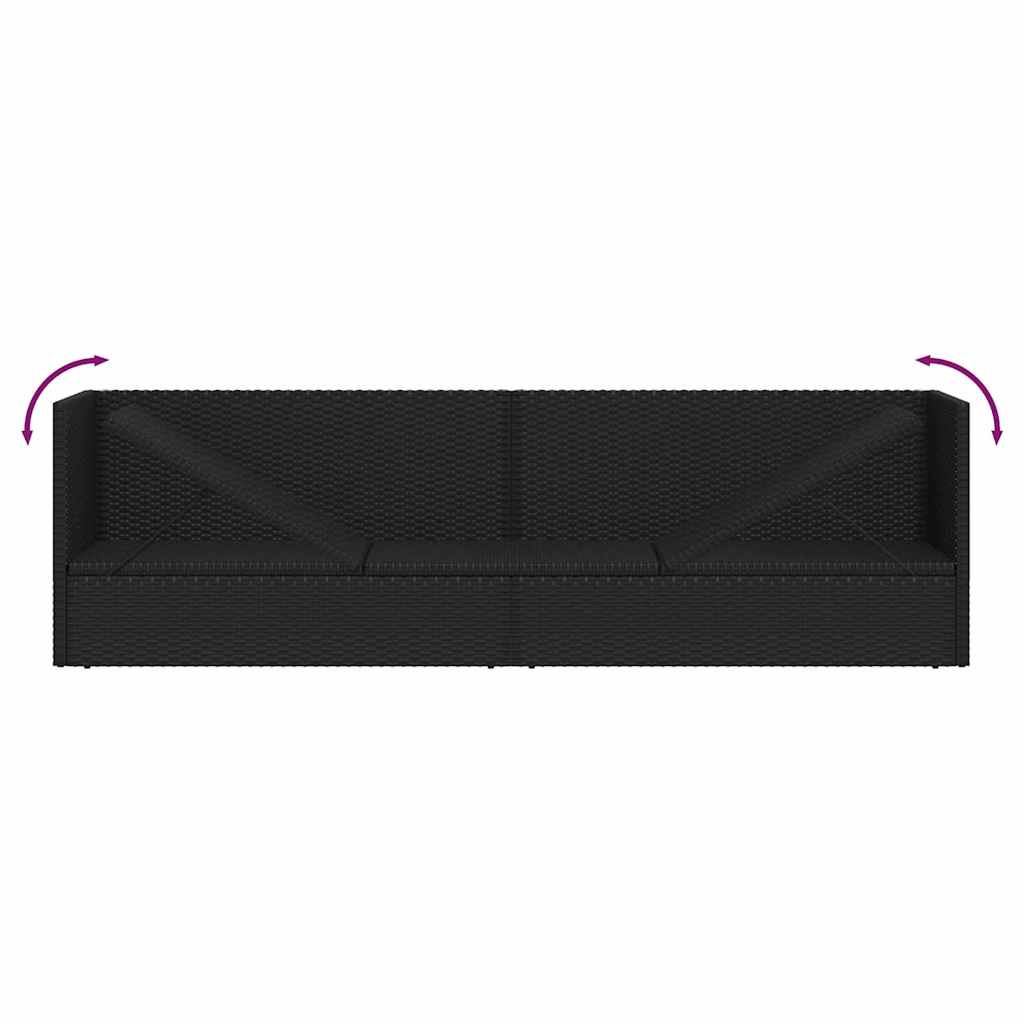 Garten-Sofabett mit Kissen Poly Rattan Schwarz