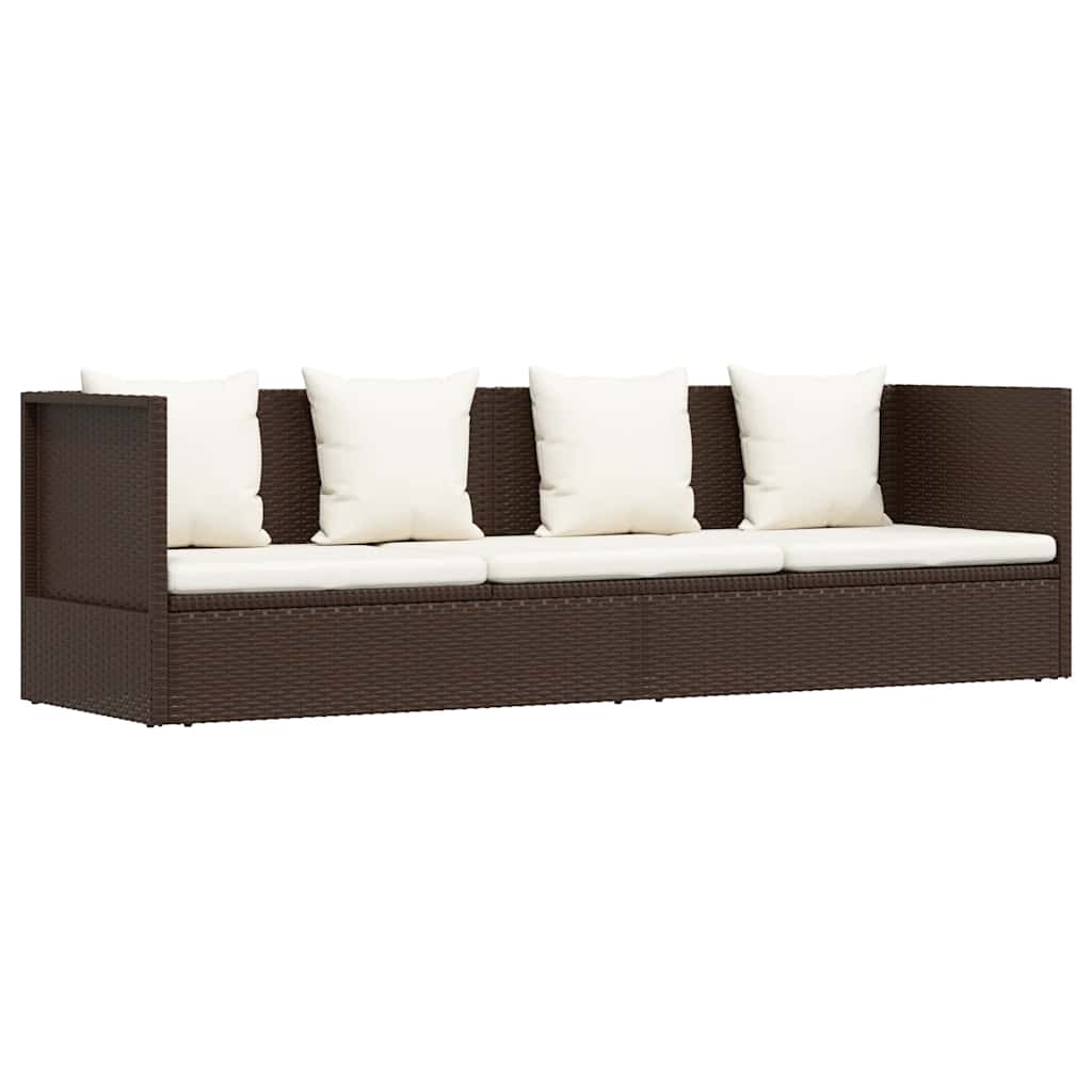 Garten-Sofabett mit Kissen Poly Rattan Braun