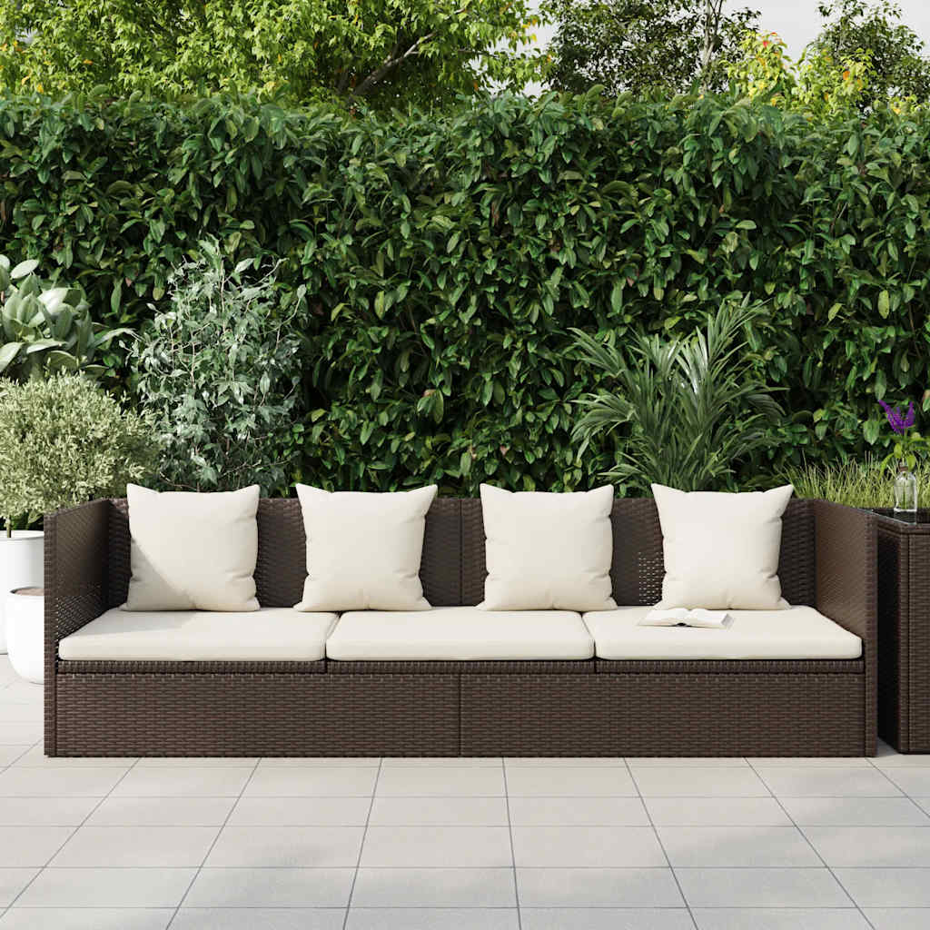 Garten-Sofabett mit Kissen Poly Rattan Braun