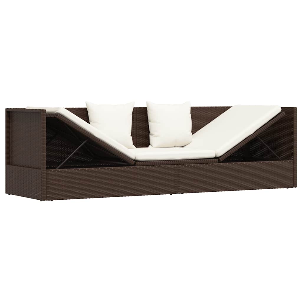 Garten-Sofabett mit Kissen Poly Rattan Braun