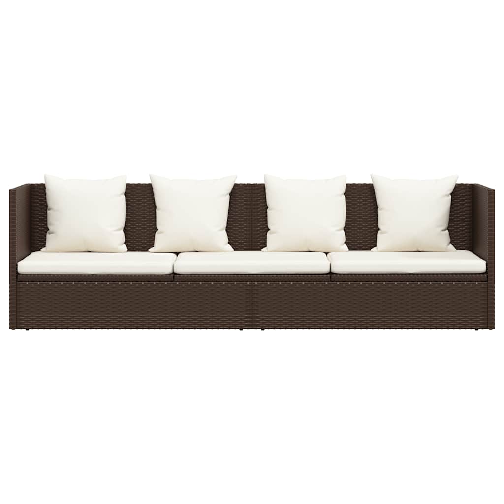 Garten-Sofabett mit Kissen Poly Rattan Braun