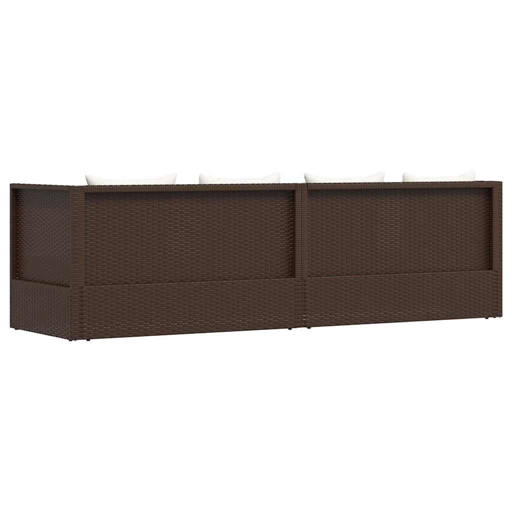 Garten-Sofabett mit Kissen Poly Rattan Braun