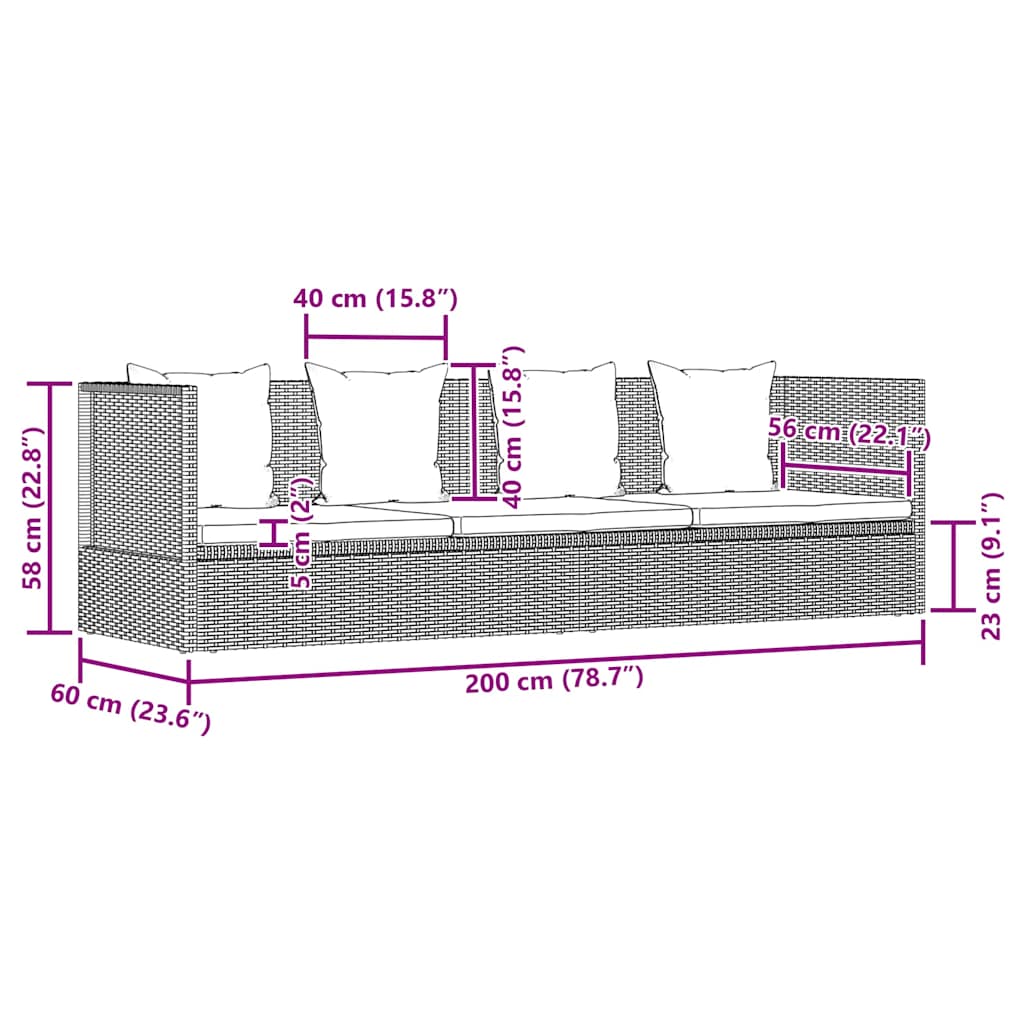 Garten-Sofabett mit Kissen Poly Rattan Braun