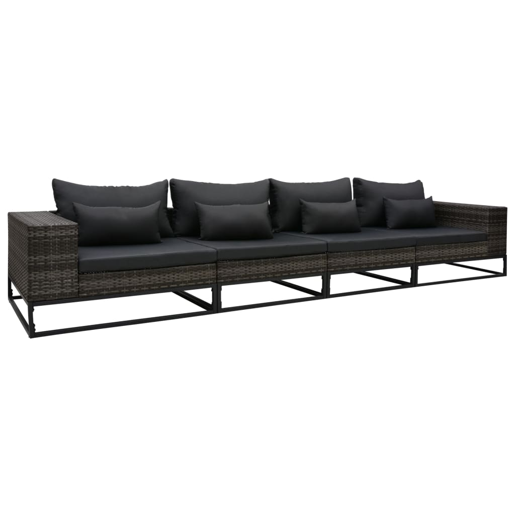 4-tlg. Garten-Sofagarnitur mit Auflagen Poly Rattan Grau