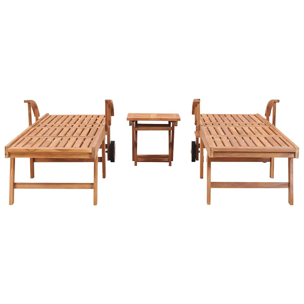Sonnenliegen 2 Stk. mit Tisch Massivholz Teak