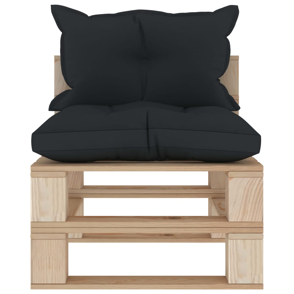Garten-Paletten-Mittelsofa mit Kissen in Anthrazit Holz