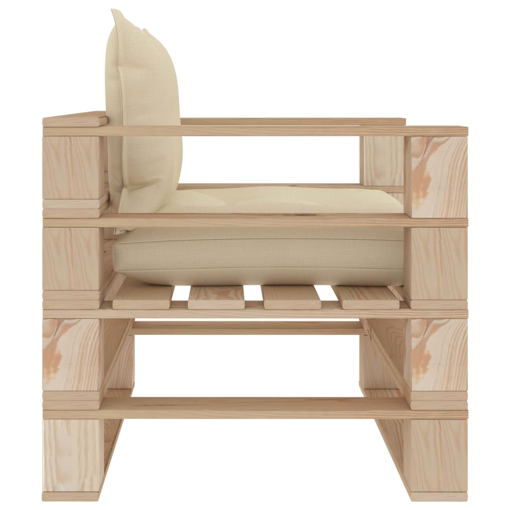 Garten-Palettensofa mit Kissen in Creme Holz