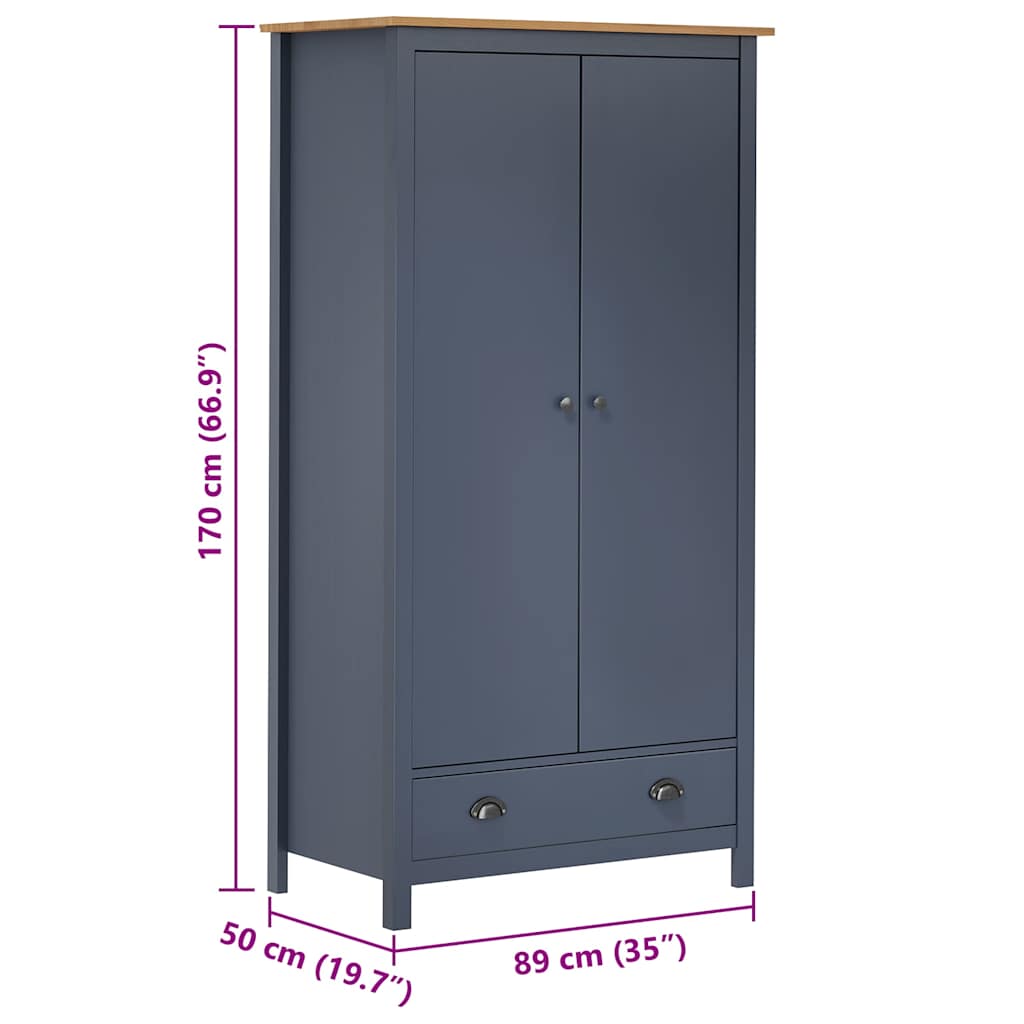 Kleiderschrank mit 2 Türen Hill Grau 89x50x170 cm Kiefernholz
