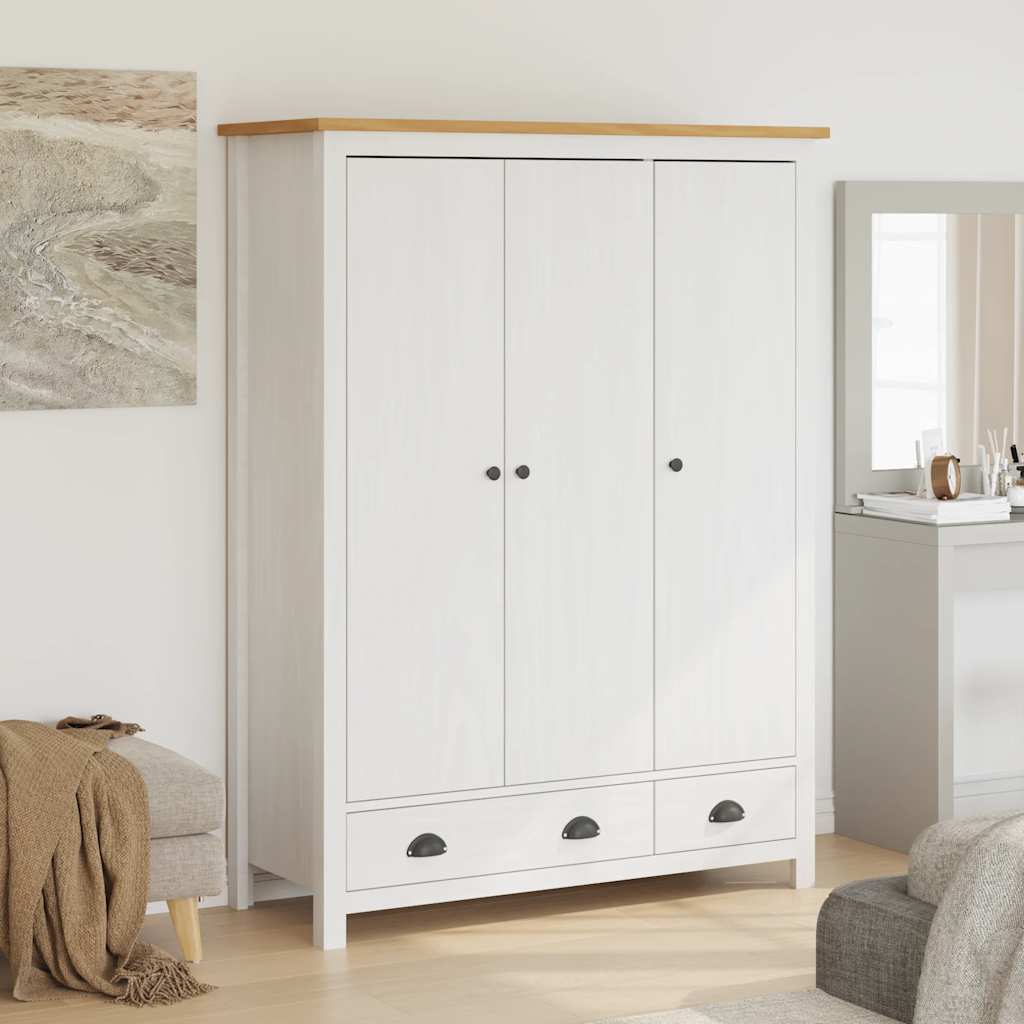 Kleiderschrank mit 3 Türen Hill Weiß 127x50x170 cm Kiefernholz