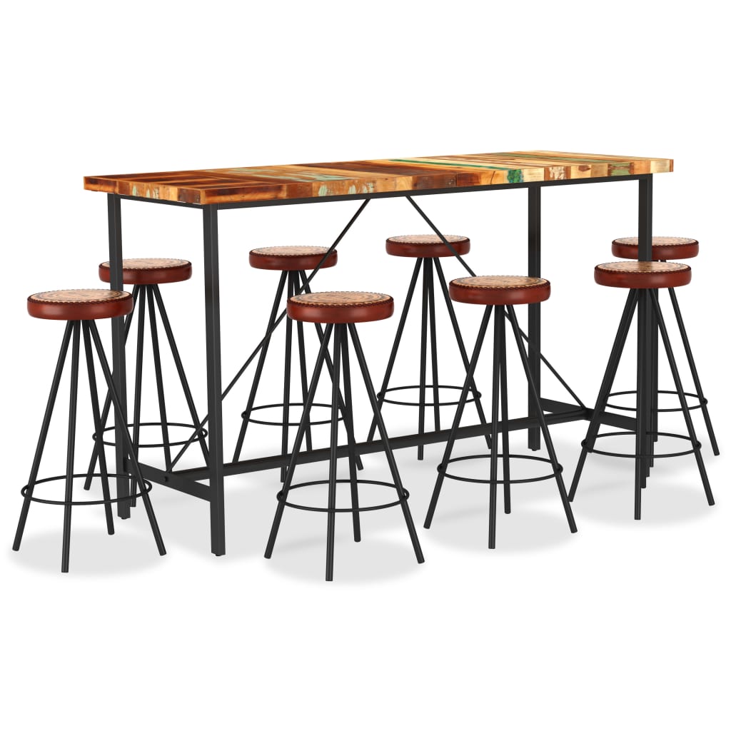 9-tlg. Bar-Set Recyceltes Massivholz, Echtleder und Canvas