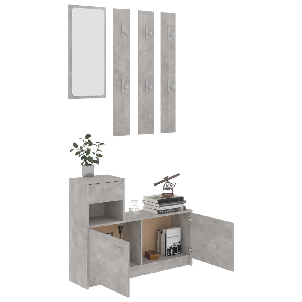Garderobenset Flur Betongrau 100x25x76,5 cm Holzwerkstoff
