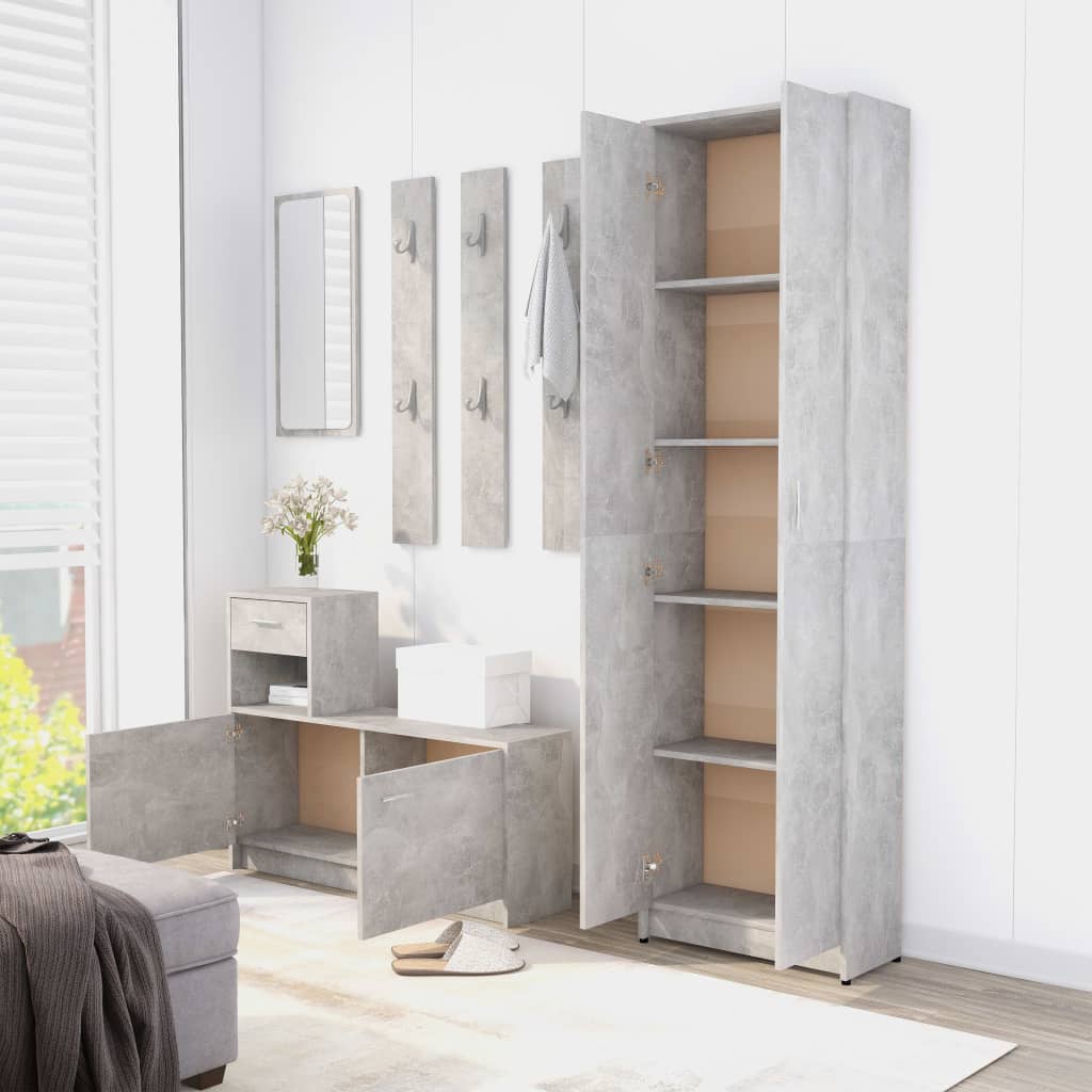 Garderobenset Flur Betongrau 100x25x76,5 cm Holzwerkstoff
