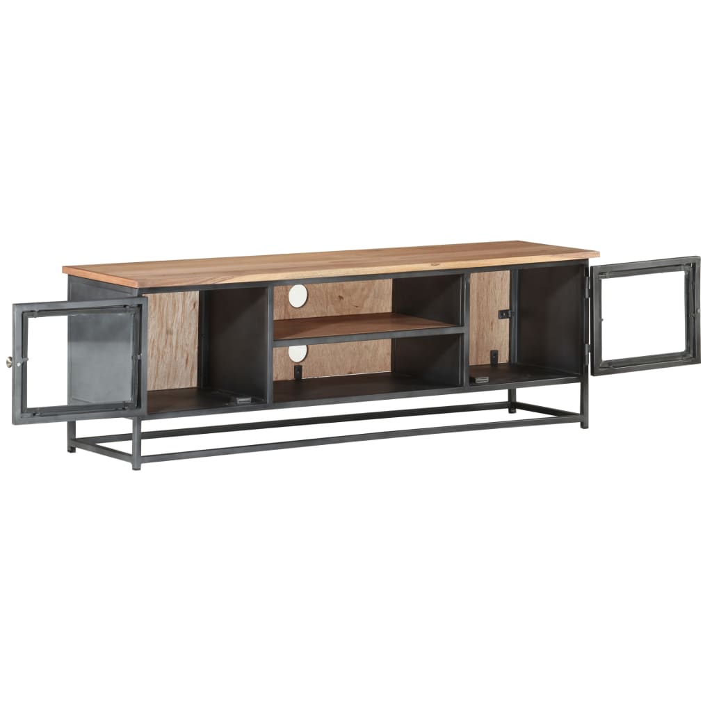 TV-Schrank Grau 120x30x40 cm Massivholz Akazie und Stahl