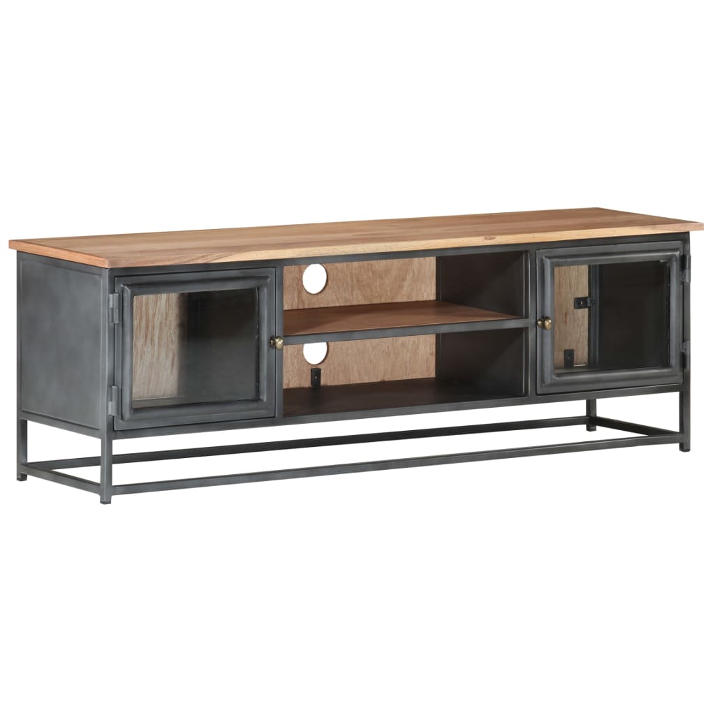 TV-Schrank Grau 120x30x40 cm Massivholz Akazie und Stahl