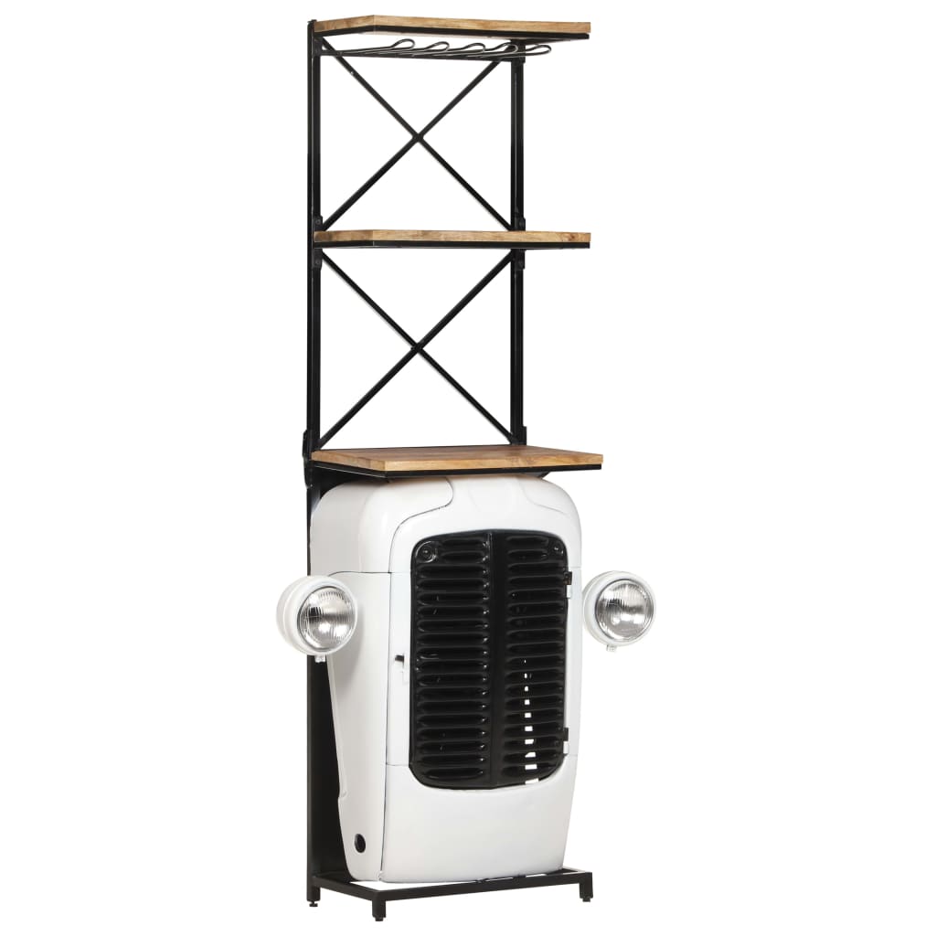 Traktor-Weinschrank Weiß 49x31x172 cm Raues Mangoholz