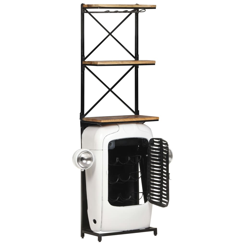 Traktor-Weinschrank Weiß 49x31x172 cm Raues Mangoholz