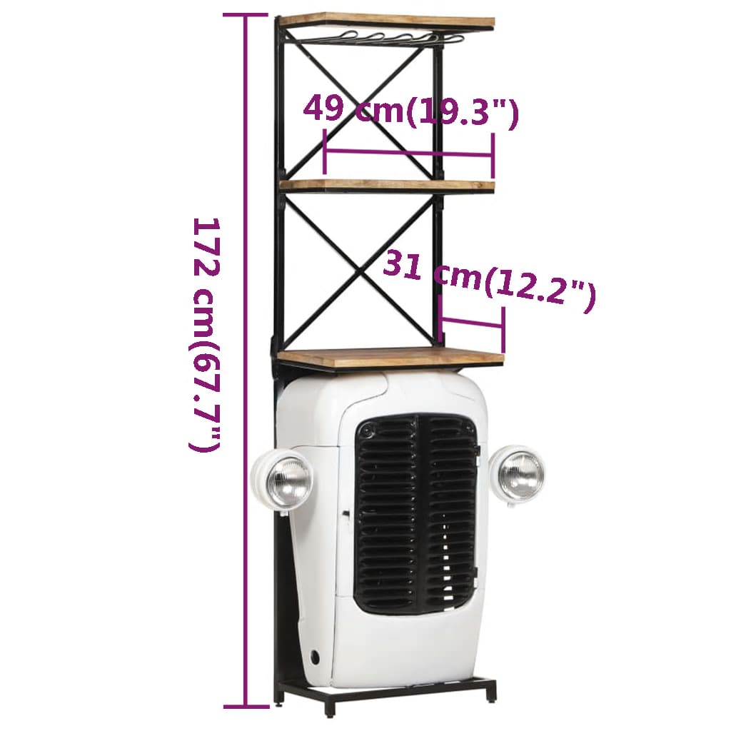 Traktor-Weinschrank Weiß 49x31x172 cm Raues Mangoholz