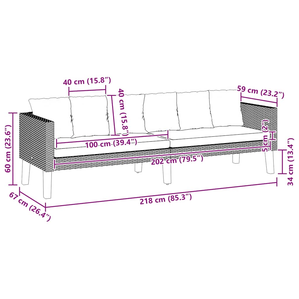 3-Sitzer-Gartensofa mit Auflagen Poly Rattan Beige
