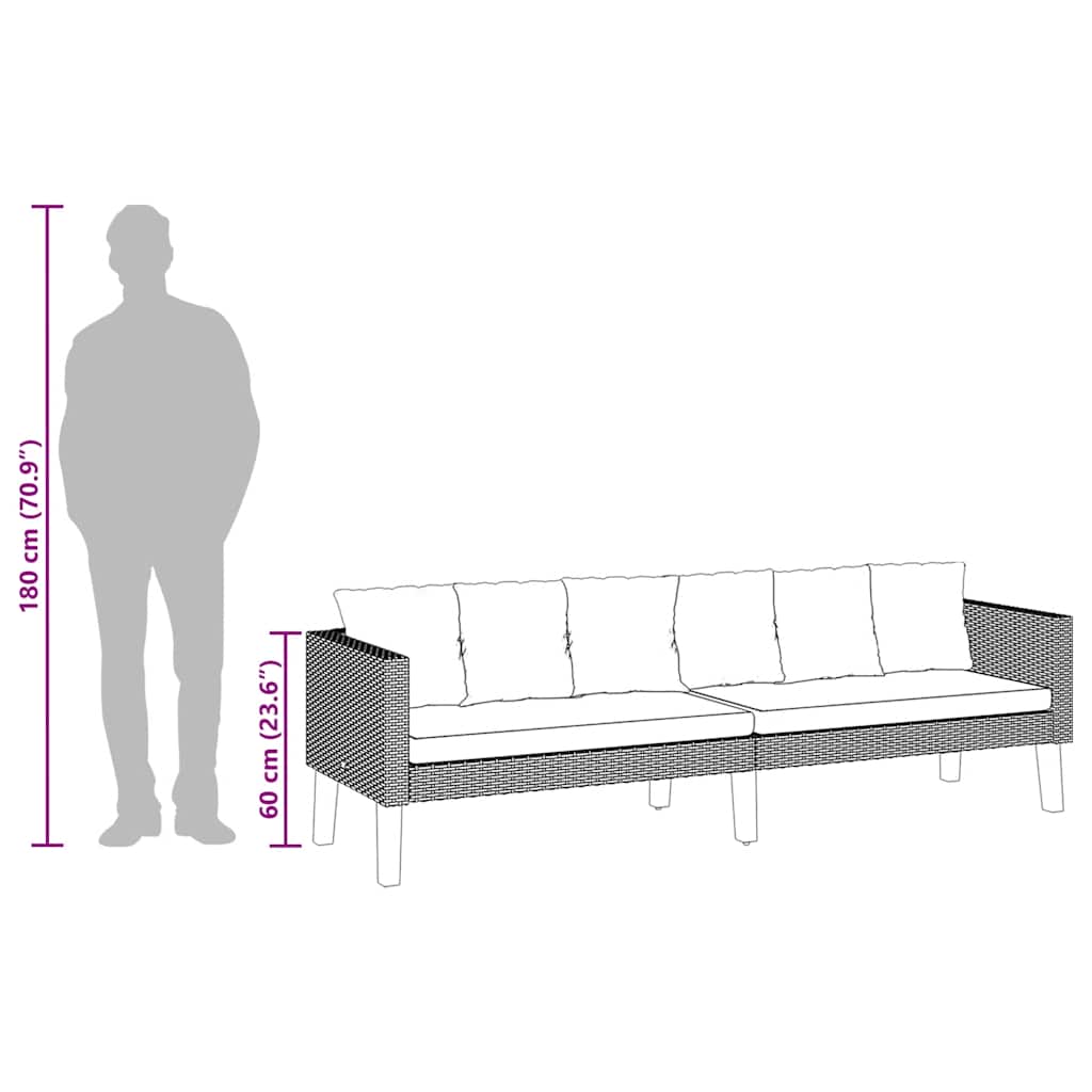 3-Sitzer-Gartensofa mit Auflagen Poly Rattan Beige