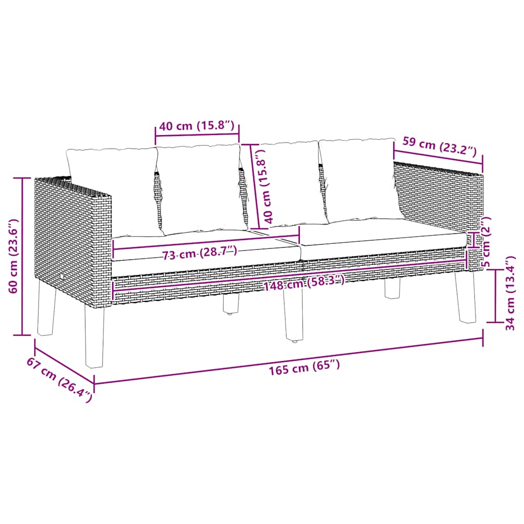 2-Sitzer-Gartensofa mit Auflagen Poly Rattan Beige