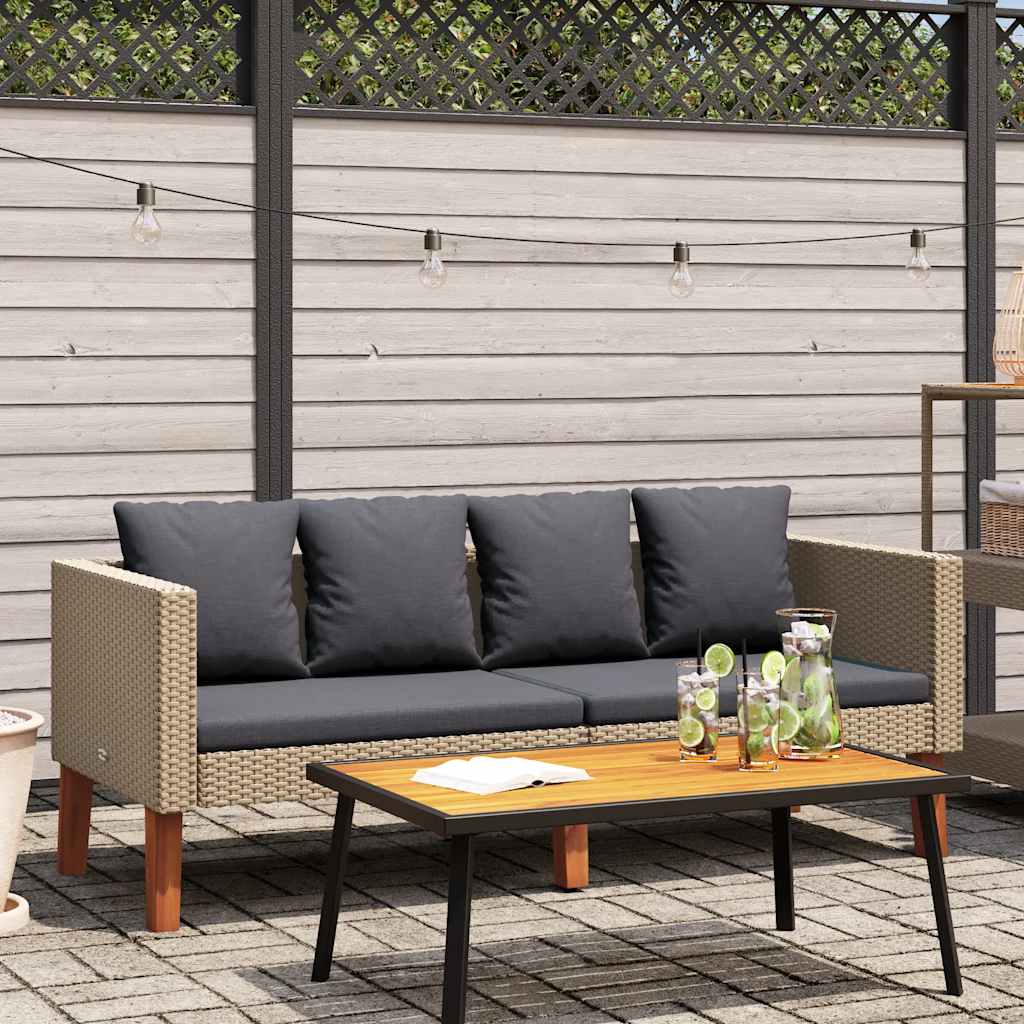 2-Sitzer-Gartensofa mit Auflagen Poly Rattan Beige