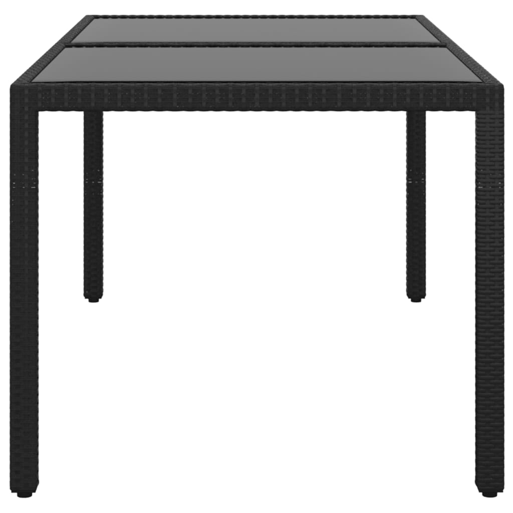 Gartentisch 150x90x75 cm Hartglas und Poly Rattan Schwarz