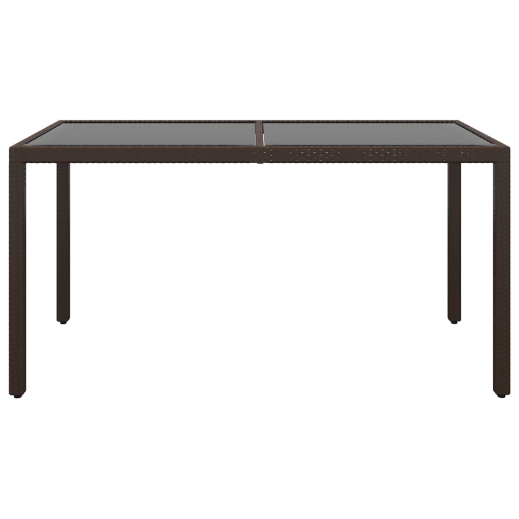 Gartentisch 150x90x75 cm Hartglas und Poly Rattan Braun