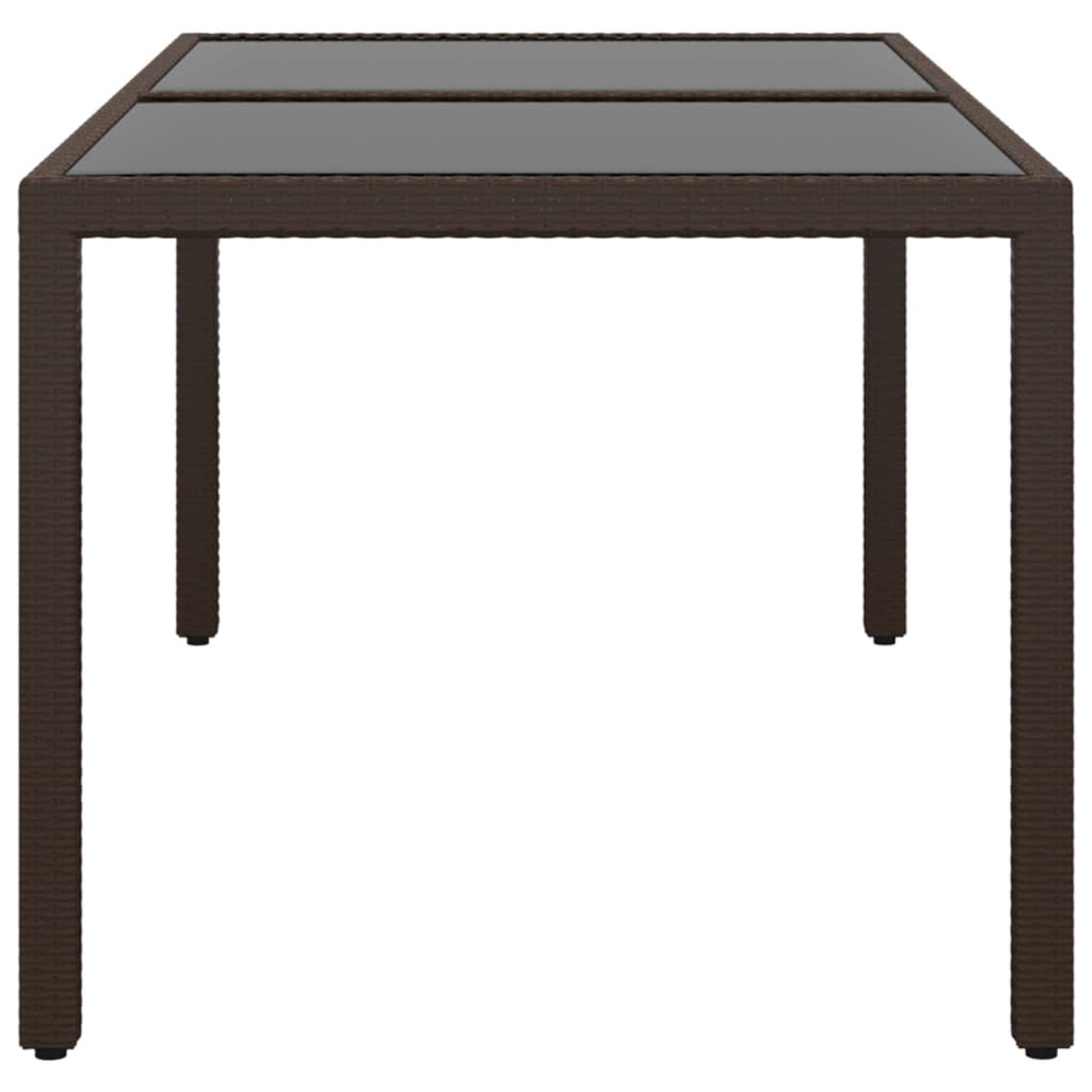 Gartentisch 150x90x75 cm Hartglas und Poly Rattan Braun