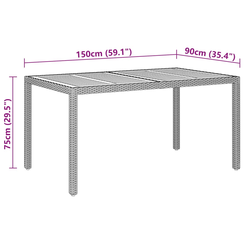 Gartentisch 150x90x75 cm Akazienholz und Poly Rattan Grau