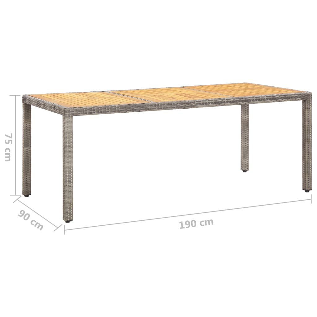 Gartentisch Grau 190x90x75 cm Poly Rattan und Akazienholz