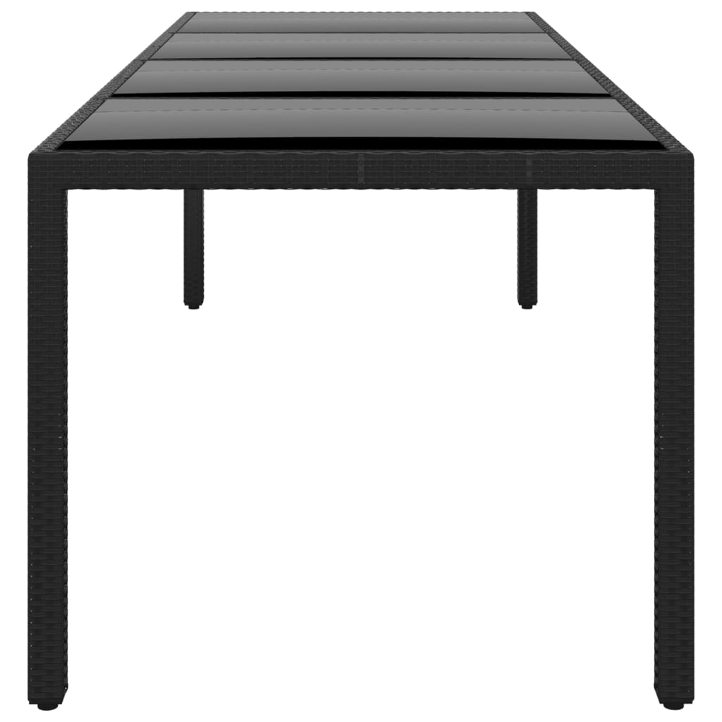 Gartentisch 250x100x75 cm Hartglas und Poly Rattan Schwarz