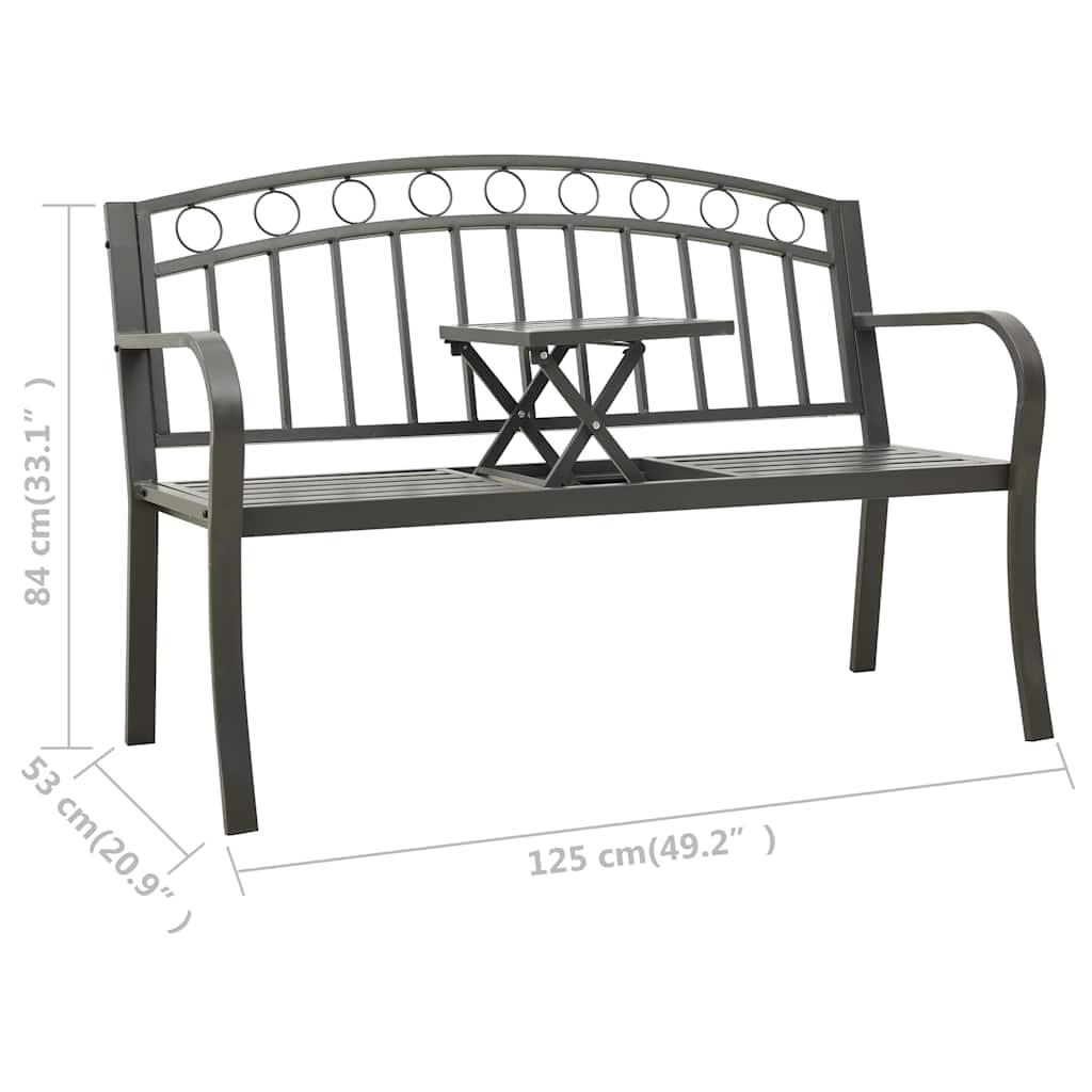 Gartenbank mit Tisch 125 cm Stahl Grau