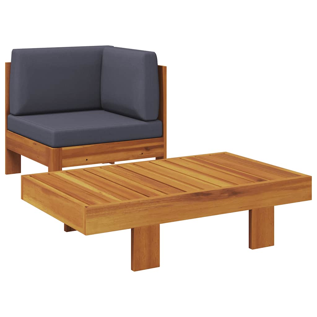 2-tlg. Garten-Lounge-Set mit Dunkelgrauen Kissen Akazienholz