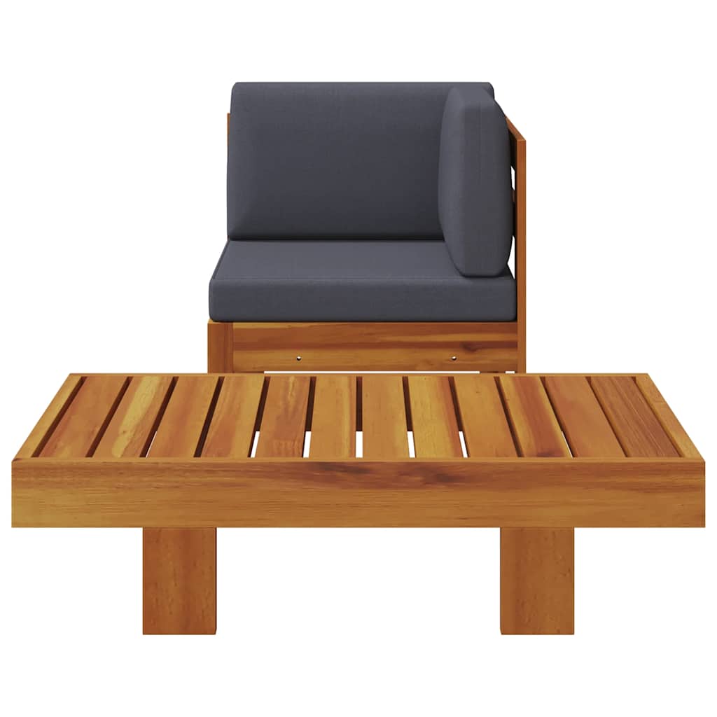 2-tlg. Garten-Lounge-Set mit Dunkelgrauen Kissen Akazienholz