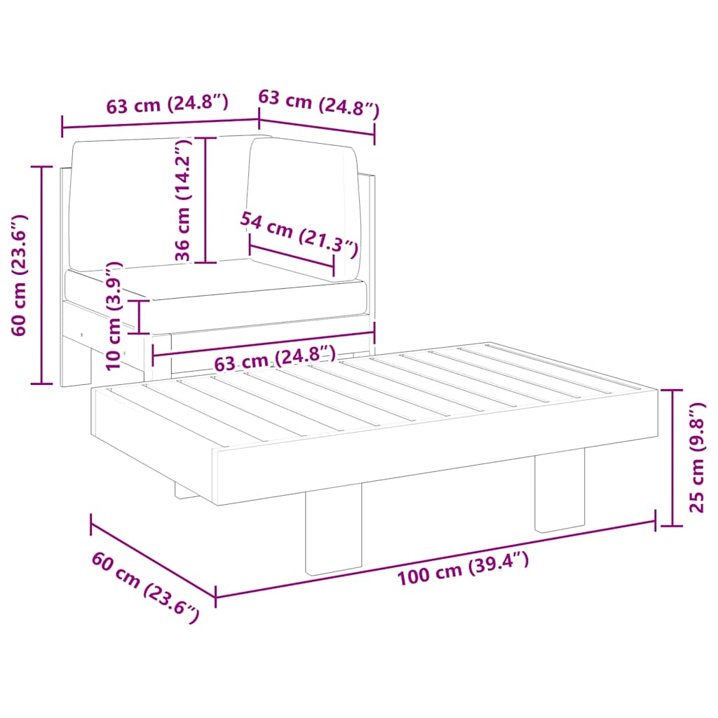 2-tlg. Garten-Lounge-Set mit Dunkelgrauen Kissen Akazienholz