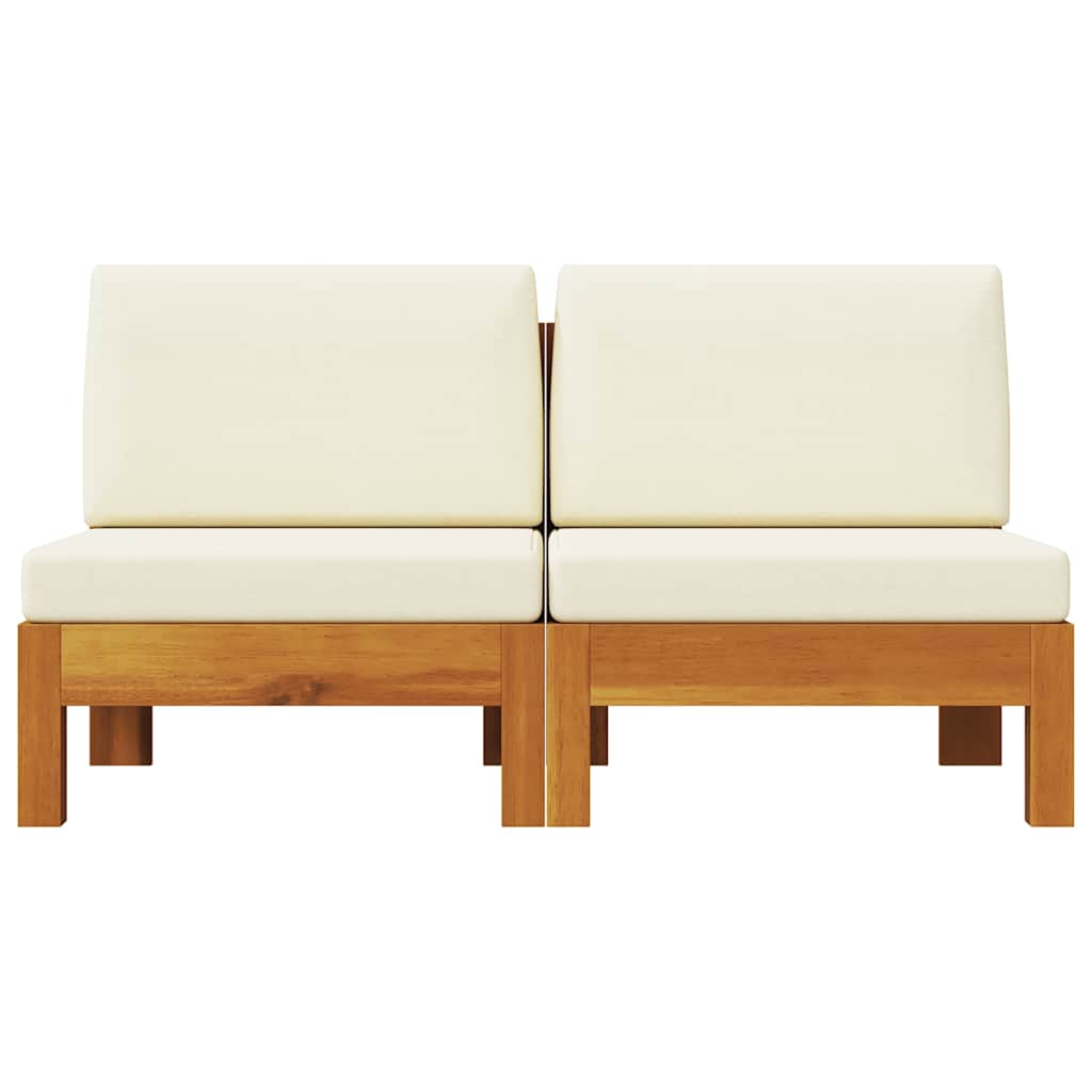 Mittelsofas 2 Stk. mit Cremeweißen Kissen Massivholz Akazie