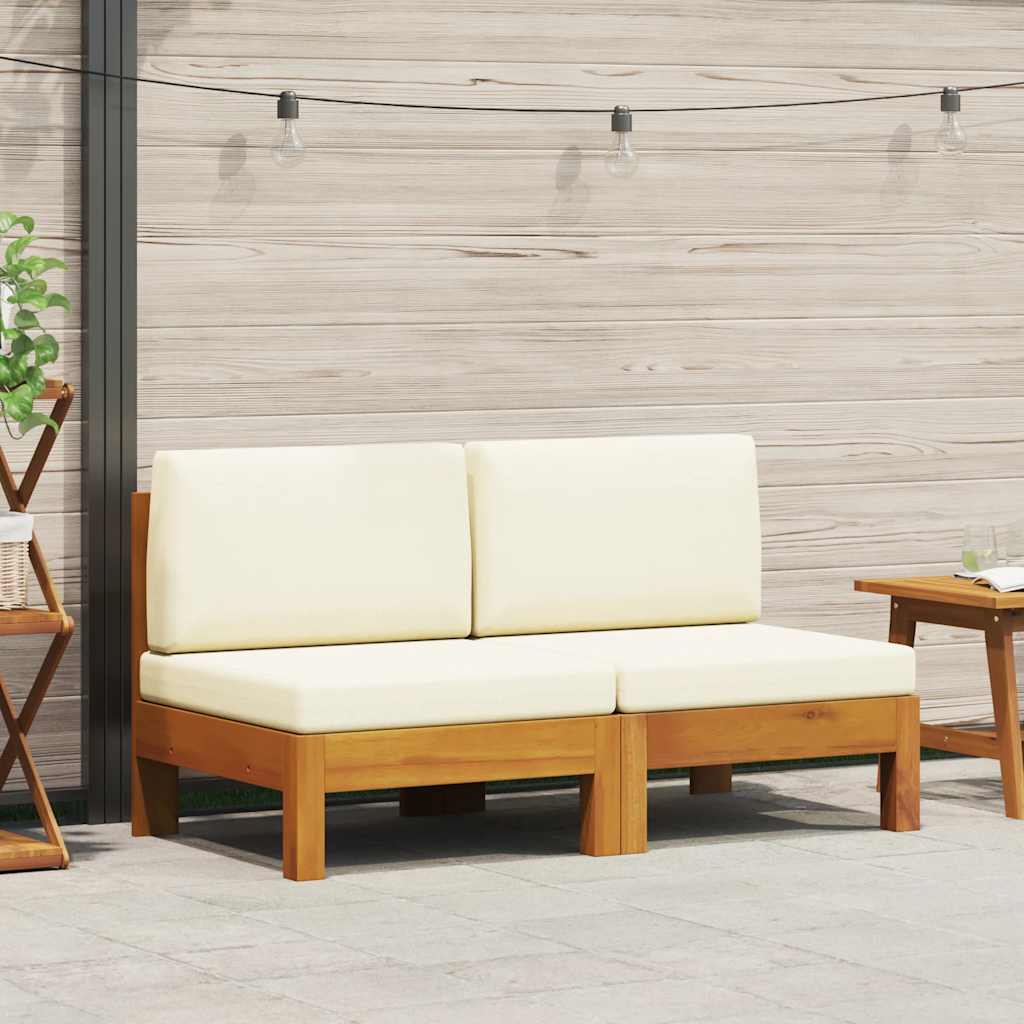 Mittelsofas 2 Stk. mit Cremeweißen Kissen Massivholz Akazie
