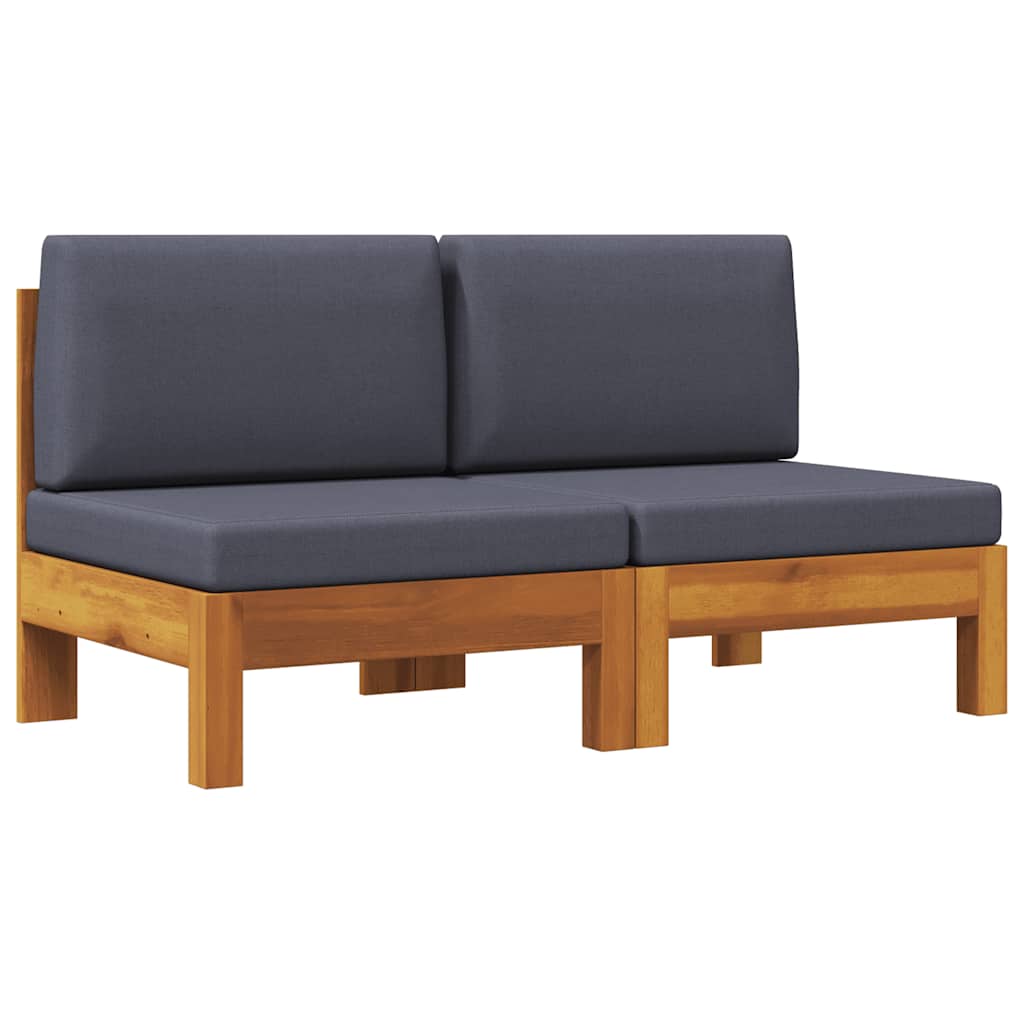 Mittelsofas 2 Stk. mit Dunkelgrauen Kissen Massivholz Akazie