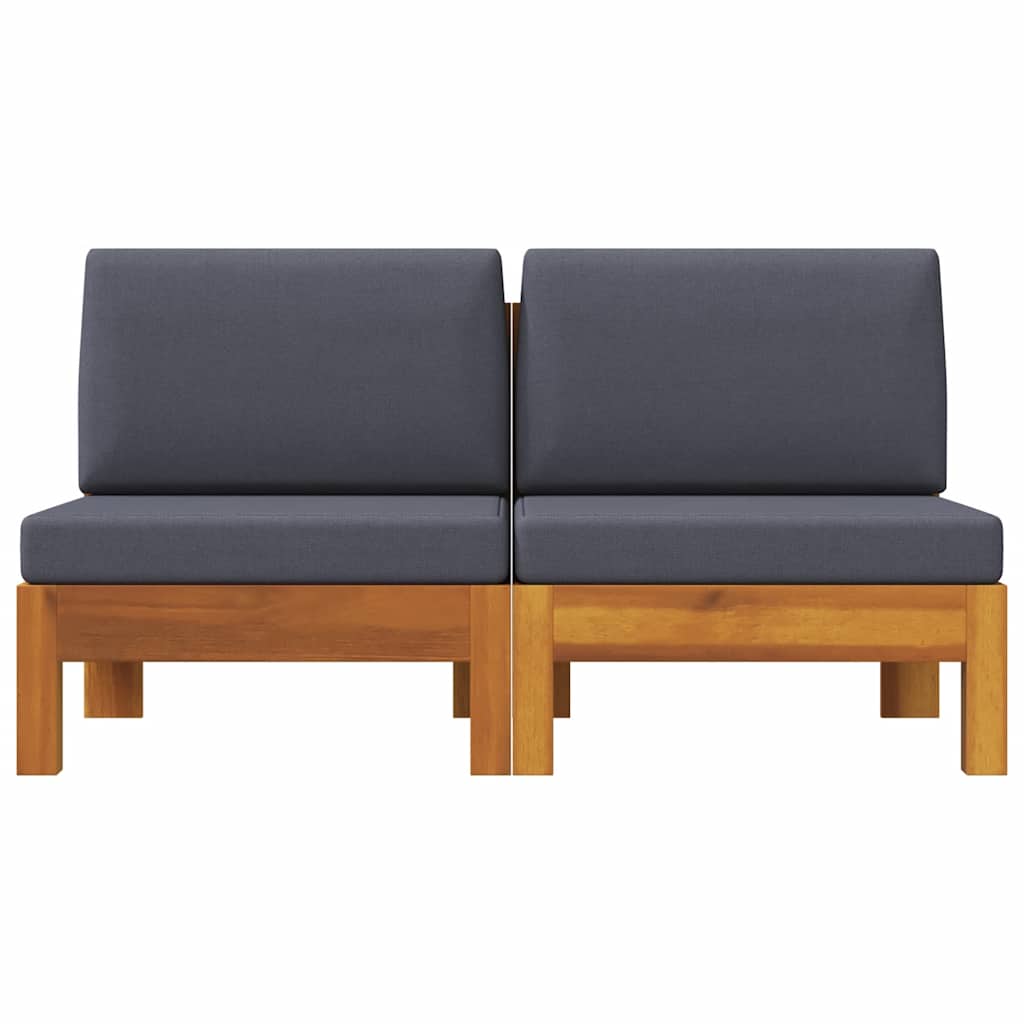 Mittelsofas 2 Stk. mit Dunkelgrauen Kissen Massivholz Akazie