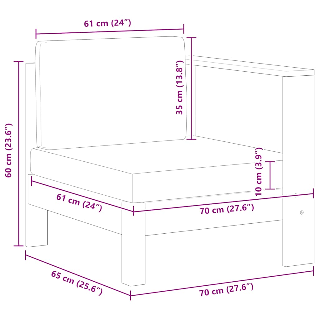 Mittelsofa mit 1 Armlehne Cremeweiß Massivholz Akazie