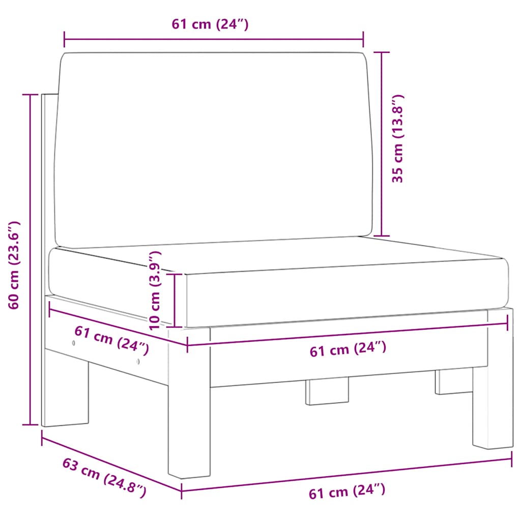 Mittelsofa mit Cremeweißen Kissen Massivholz Akazie
