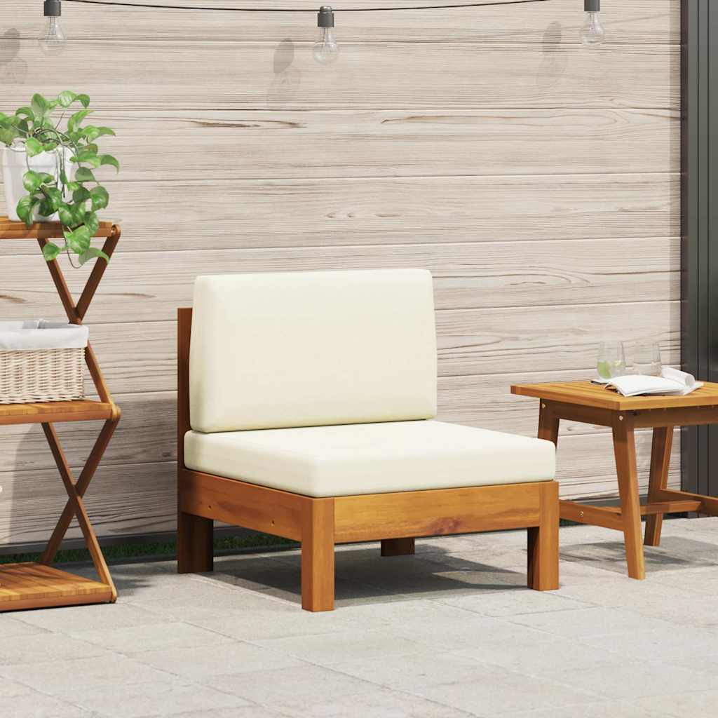 Mittelsofa mit Cremeweißen Kissen Massivholz Akazie