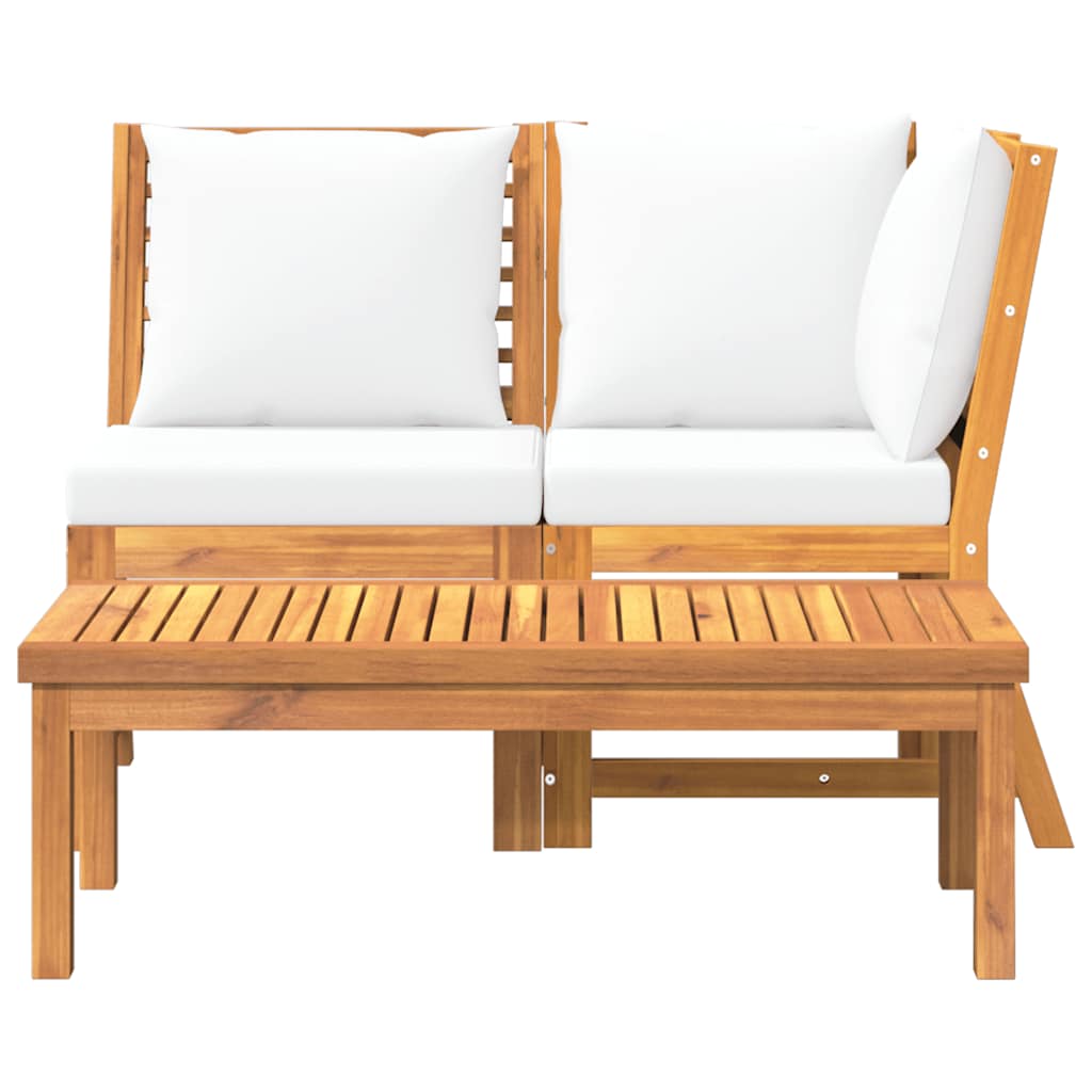 3-tlg. Garten-Lounge-Set mit Creme Kissen Akazie Massivholz