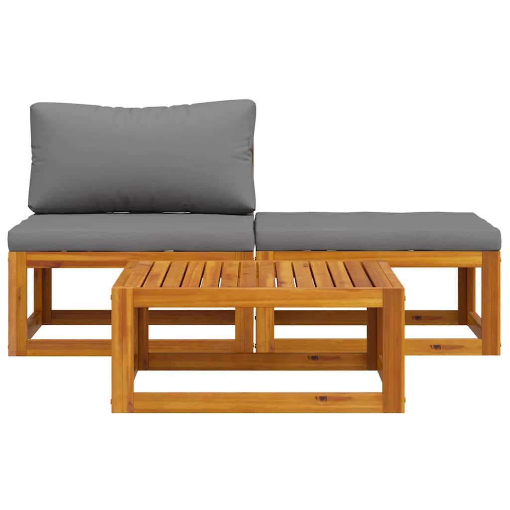 3-tlg. Garten-Lounge-Set mit Kissen Massivholz Akazie