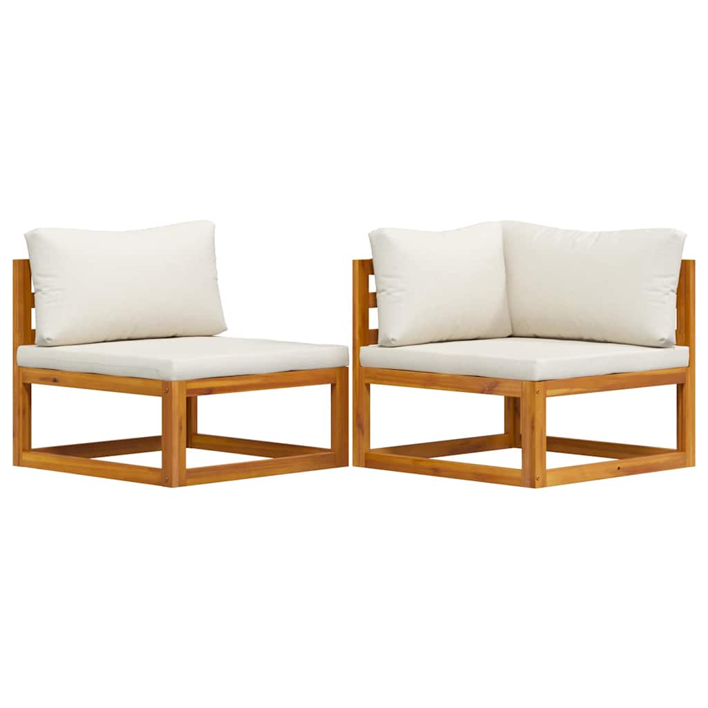 2-tlg. Sofa-Set mit cremeweißen Kissen Akazie Massivholz