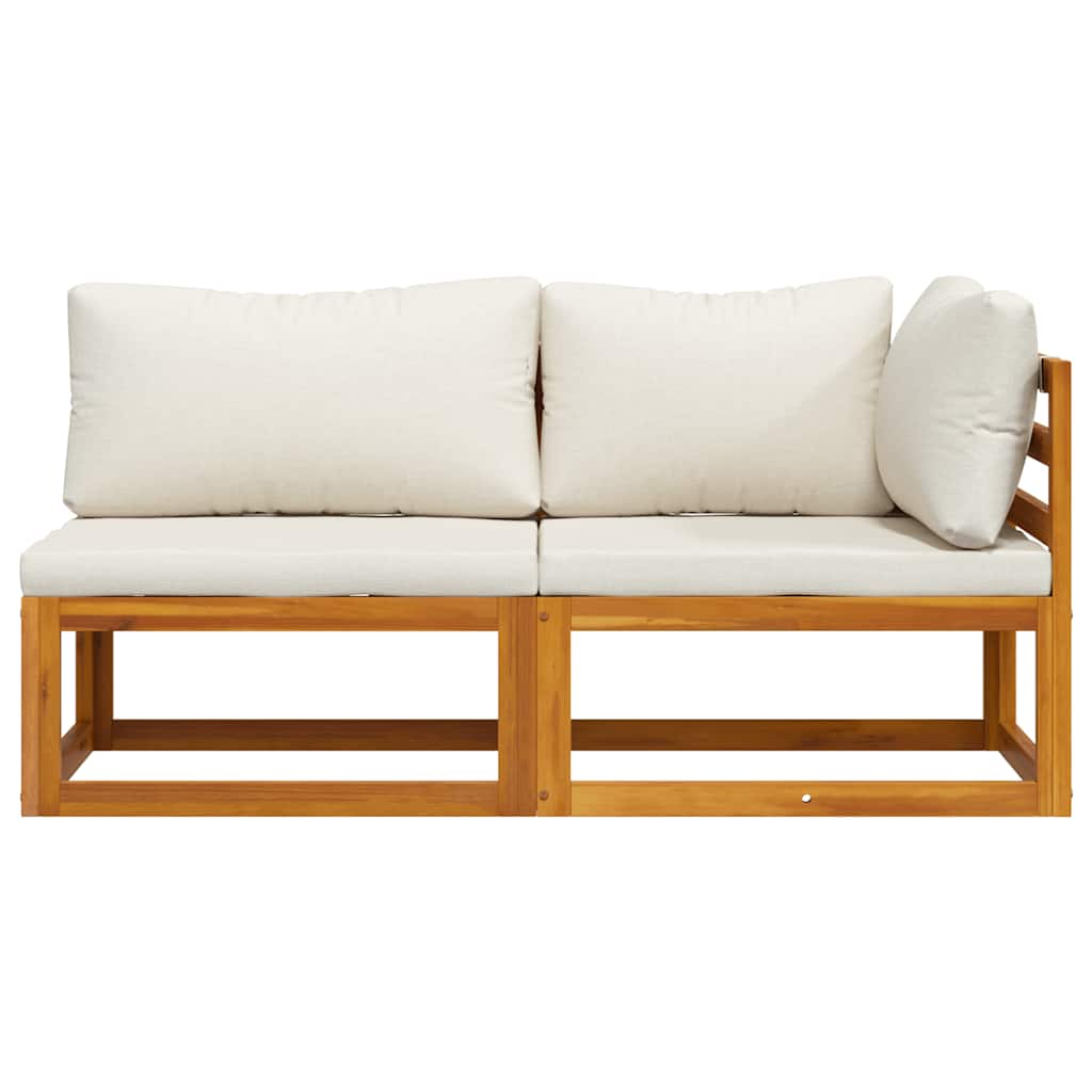 2-tlg. Sofa-Set mit cremeweißen Kissen Akazie Massivholz