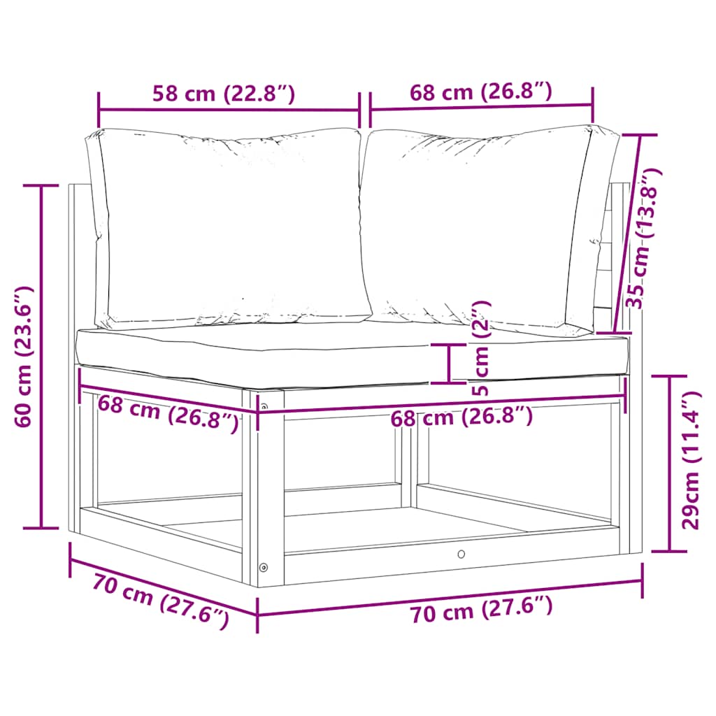 Modular-Ecksofa mit Dunkelgrauen Kissen Akazie Massivholz